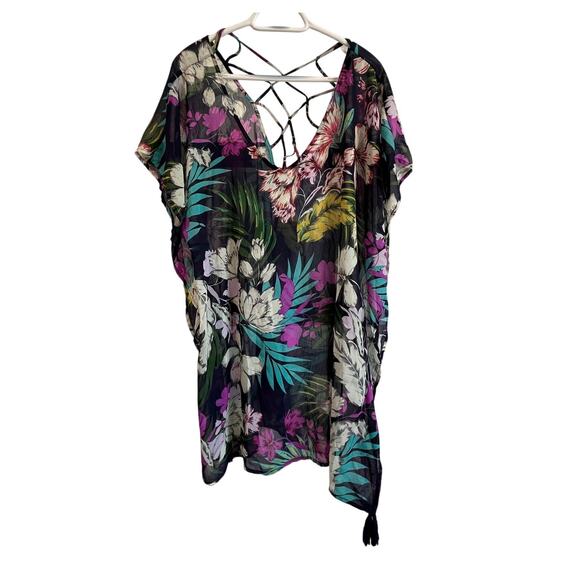 Kona Sol Tropical Floral Sheer Swim Cover Up XL Boho Resort Wear - Picture 1 of 9